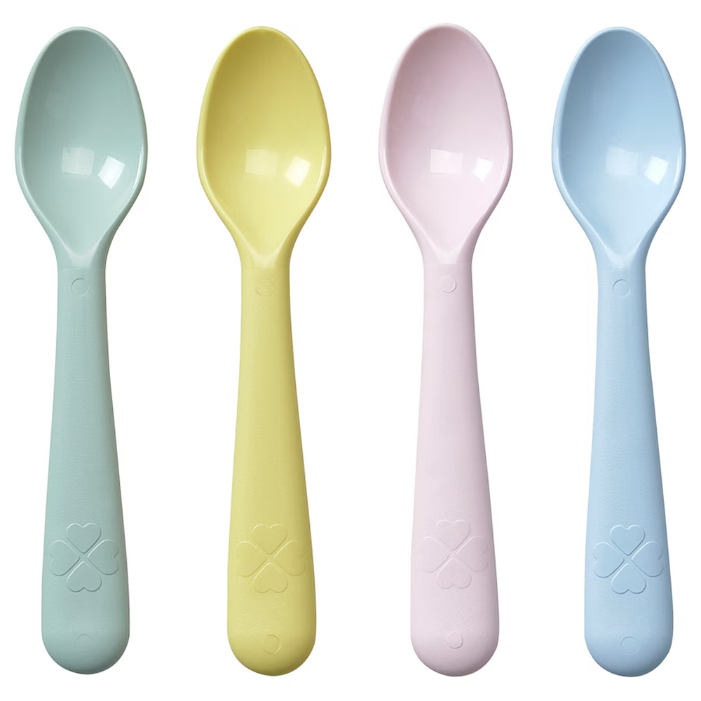 Lot of 4 IKEA KALAS Plastic Spoons Set Pastel Multicolor Kids Childrens NEW!
